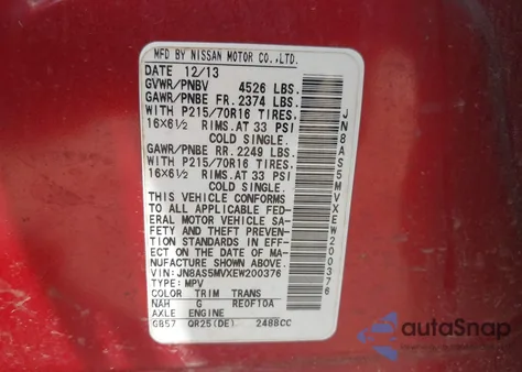 2014 Nissan Rogue Select S z USA, uszkodzony, nr VIN JN8AS5MVXEW200376